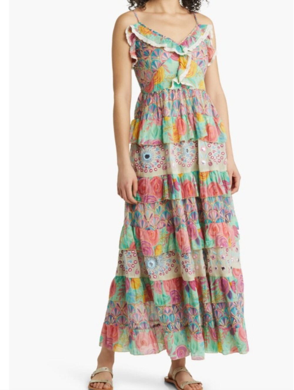 BAROK ruffled bright maxi dress S